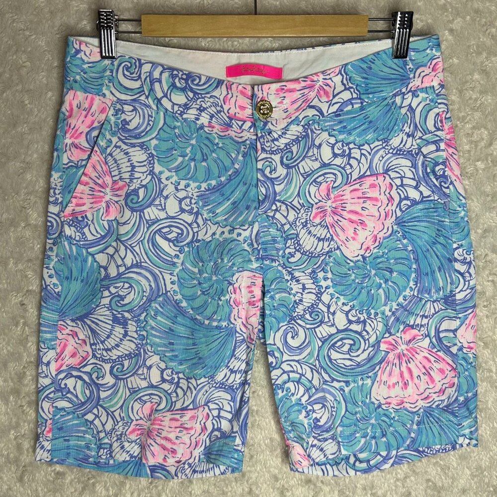 Lilly Pulitzer Callahan Seashell Print Shorts Blue Pink Size 4